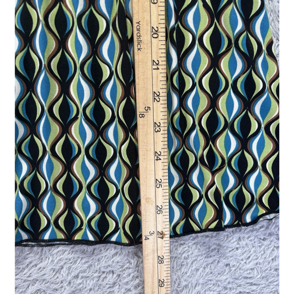 Vintage y2k Babydoll Top Small Black Green Geometric Tie Back V Neck Lettice Hem - Picture 5 of 10